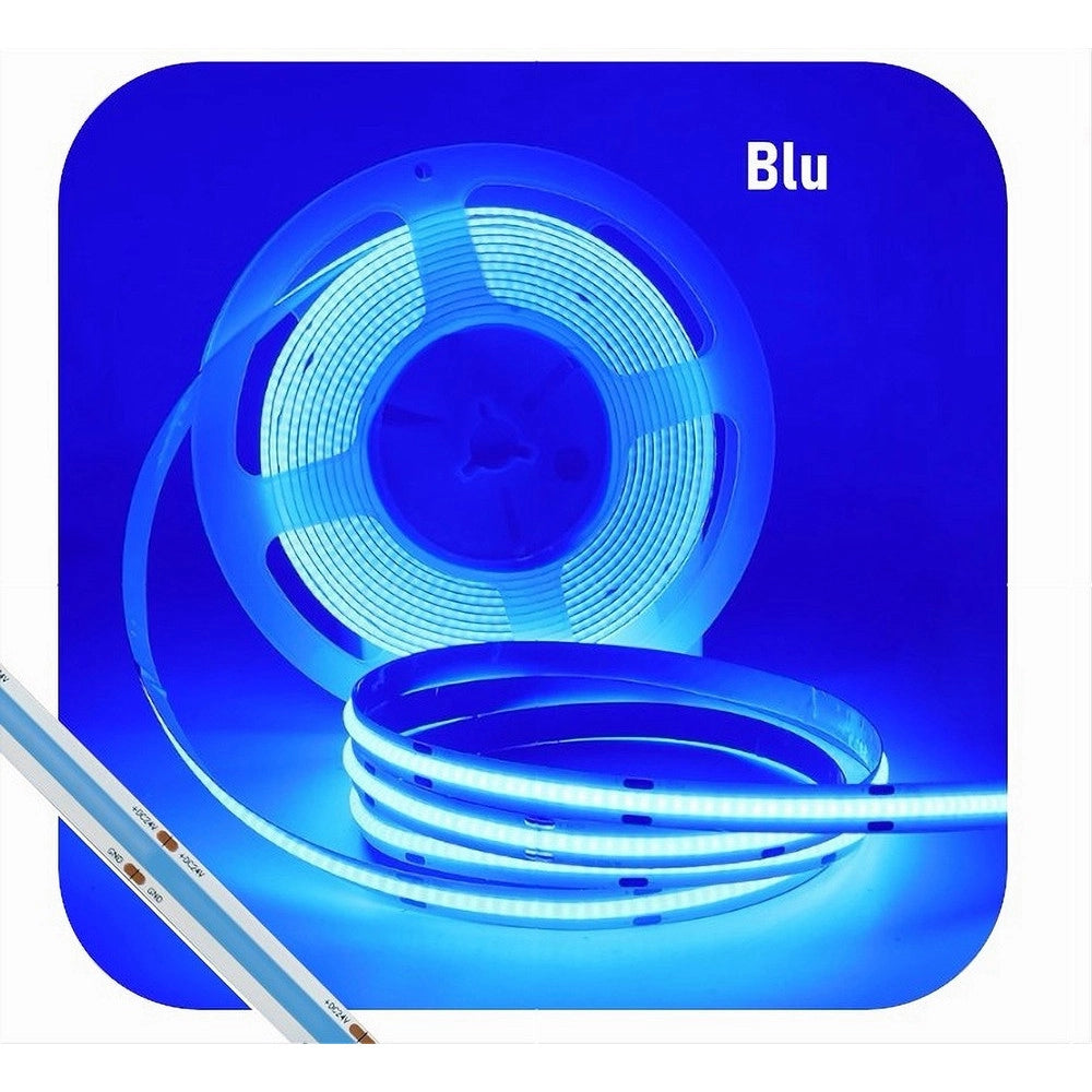Trade Shop - Striscia Led Cob Bobina 5mt Flessibile Dc 24v Varie Temperature Colore Cob-24v-320 - -blu      -