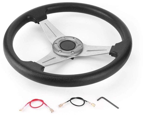 Sterzo Sportivo da Corsa - Lega di Alluminio + PU - Argento - Sterzo da Drifting - Compatibile con Adattatore di Fisarmonica Standard - 350mm/...