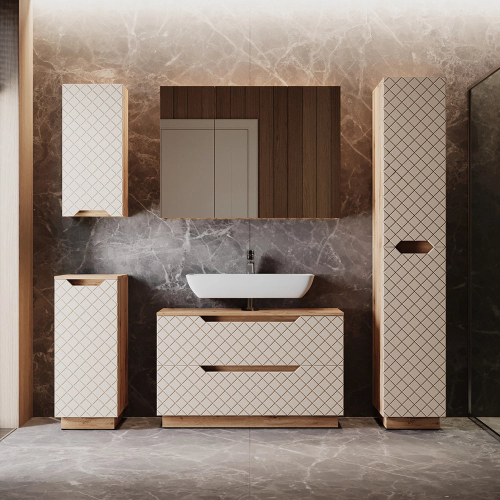 Vicco Mobile sottolavabo per bagno Rovere/cashmere con struttura in piastrelle 99.4 x 62.5 cm con 2 cassetti
