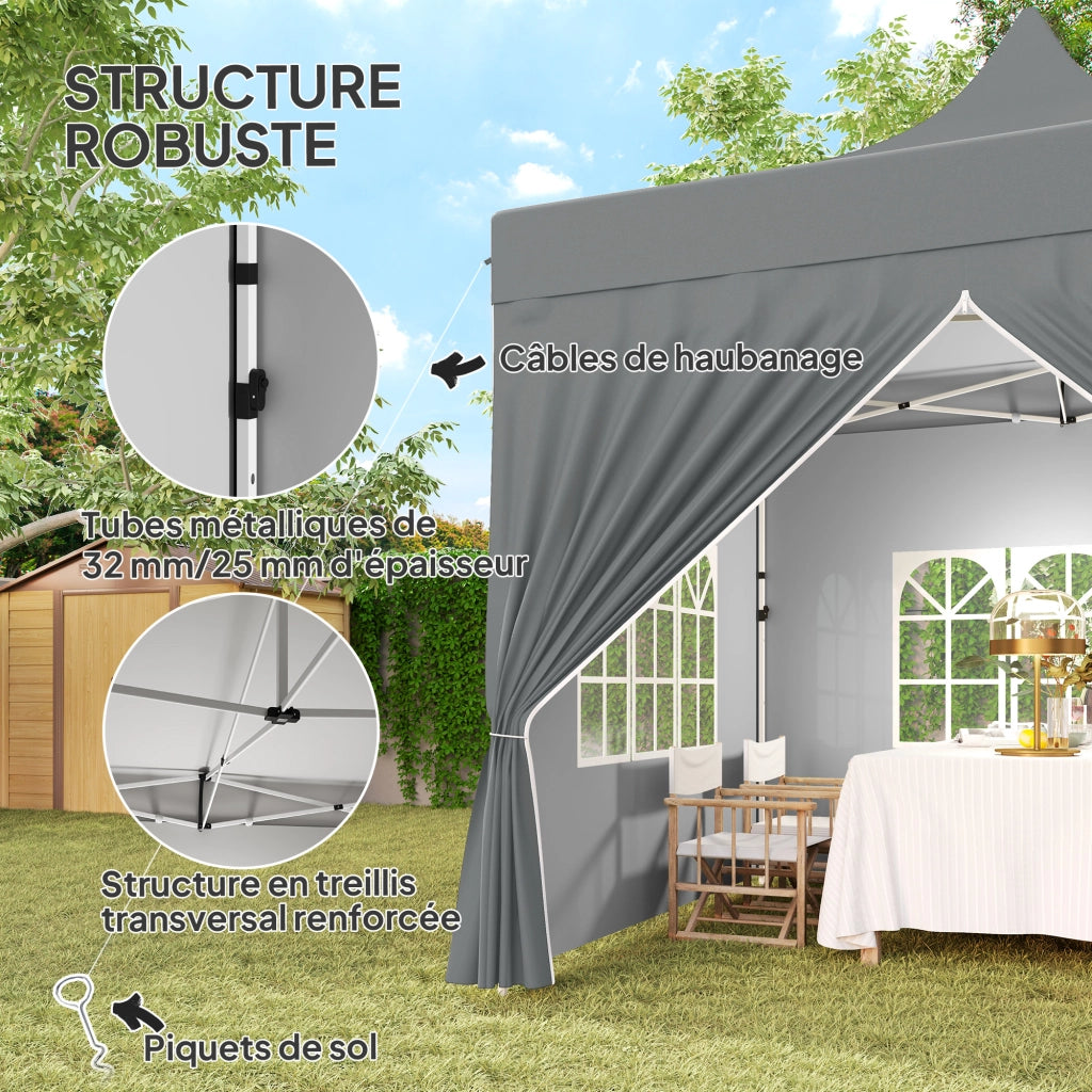 Gazebo pieghevole da giardino 3x3m con 4 pareti laterali e 3 finestre ¨C Xylo ¨C Grigio