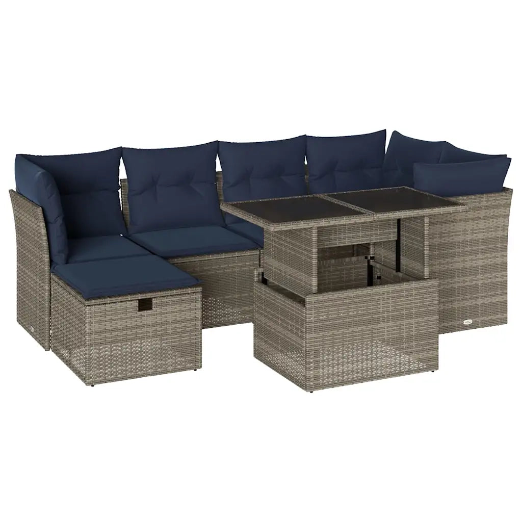 Set Divani da Giardino 7 pz con Cuscini Grigio in Polyrattan 3274661