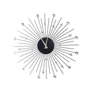 Orologio da Parete Decorativo Moderno 57 cm con Cristalli Brillanti e Struttura Radiale in Metallo Nero per Soggiorno Camera da Letto e Ingresso