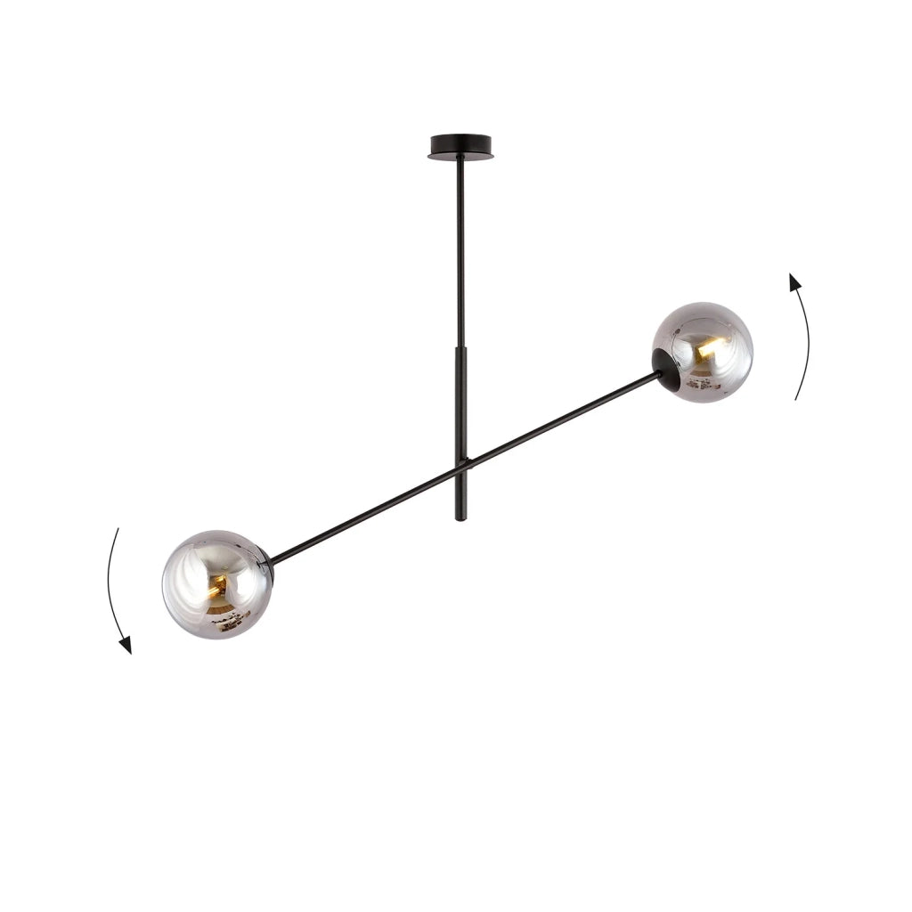 Lampadario 2 Luci Yama In Acciao Nero Con Bracci Regolabili E Vetro Fumè
