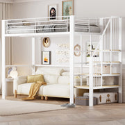 Letto a soppalco in metallo con scala e contenitore, 90x200 cm