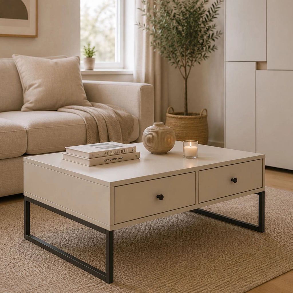 Liparoza, Tavolino da Salotto 2 Cassetti, 77x60x36h cm Beige