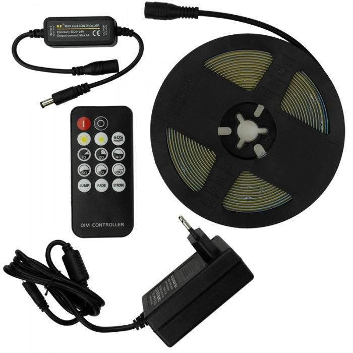 Striscia LED COB 320/m 24V IP20 3000K 5m dimmer driver