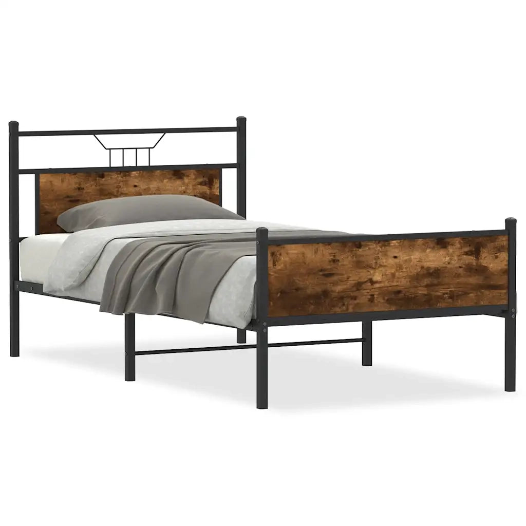 Letto singolo | Letto per adulti | Giroletto senza Materasso Rovere Fumo 100x190 cm in Truciolato