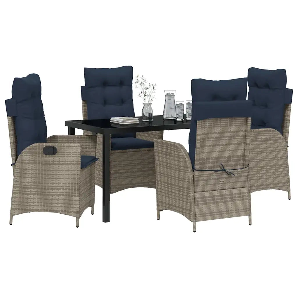 Set da Pranzo per Giardino 5 pcs Grigio e Nero Rattan