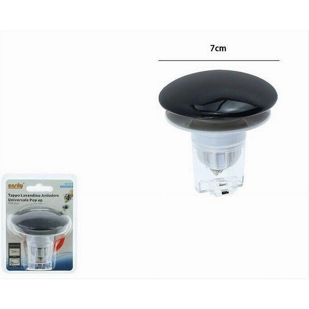 Trade Shop - Tappo Di Scarico Per Lavandino Bagno Antiodore Universale Pop Up Nero 7 Cm 87385 -