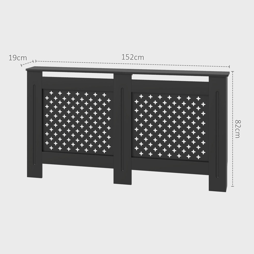 Copritermosifone Traforato a Croce con Ripiano e Fissaggio a Muro 152x19x82 cm in Legno MDF Nero