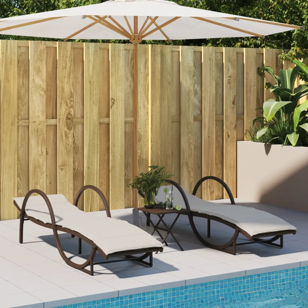 Lettini Prendisole 2 pz | Sdraio da giardino | Lettino da sole con Cuscini Marrone in Polyrattan