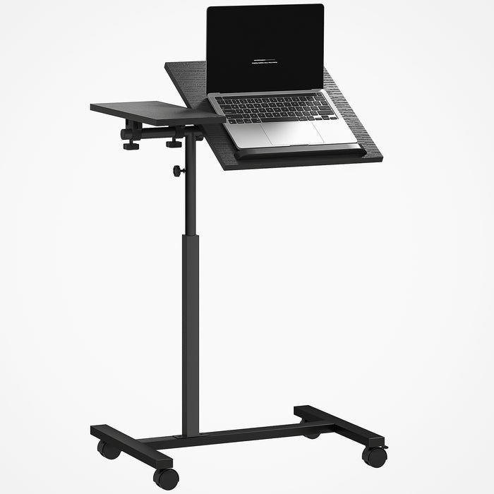 Tavolino da Divano Porta PC a Forma di C 57x40x67,5-101 cm con Piano Inclinabile in Melamina Nero