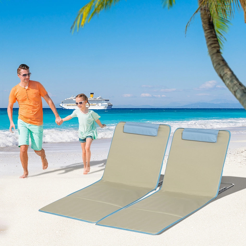 Sdraio da Spiaggia Pieghevoli Set 2 Pezzi ¨C zephmum ¨C Beige e Azzurro 53x124x35-45 cm