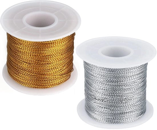 Corona d'oro - Corda metallica - Argento e Oro - 200 m Corda per artigianato - 1 mm Corda per filare - Ideale per regali - Sostenibile e Robusto
