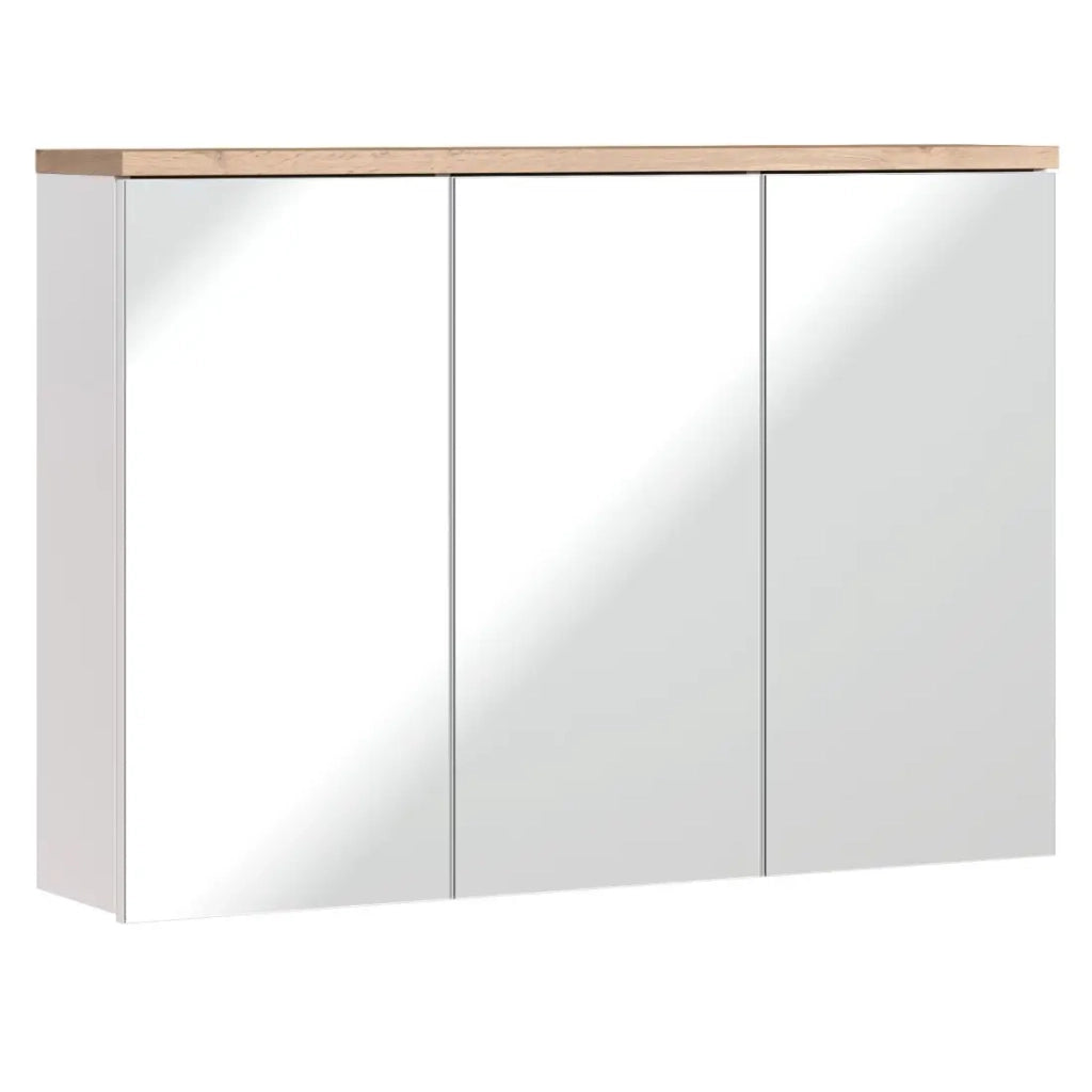 Mobile bagno ERMANO – Rovere chiaro e bianco lucido – 100x69 cm – 3 porte specchio – Da appendere