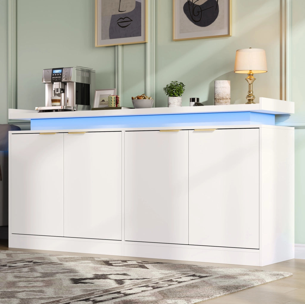 Credenza da cucina bianca con LED RGB, 160 cm
