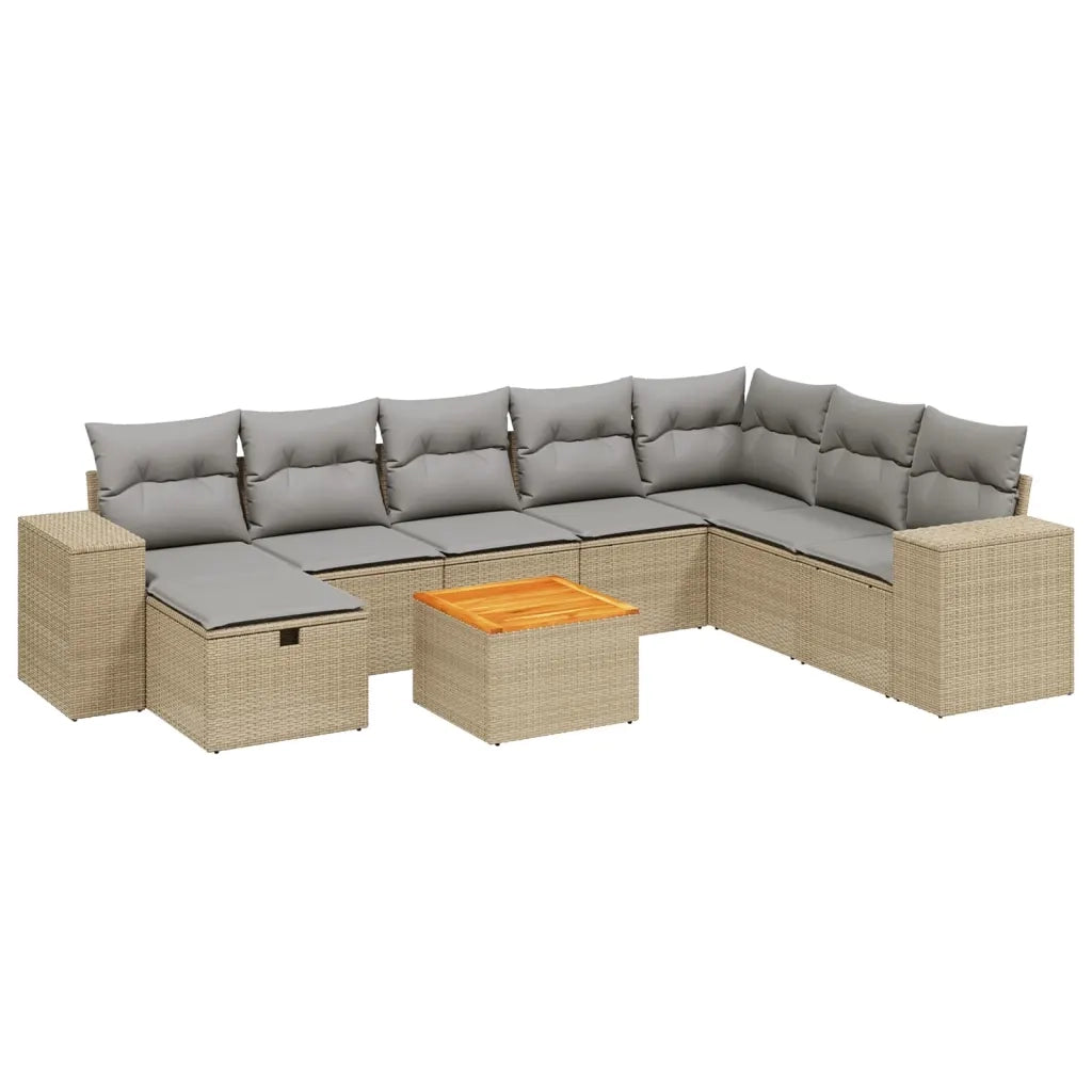 Set Divano da Giardino 9 pz con Cuscini Beige Misto Polyrattancod mxl 113758