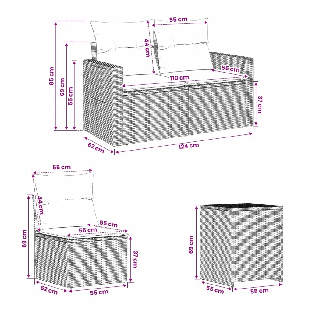 Set di divani 5 pz Nero e Blu 179 x 179 x 85 cm 3447870