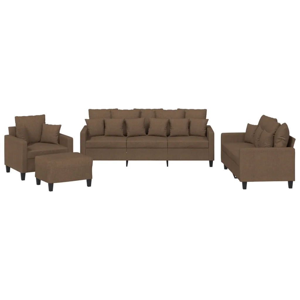 Set di Divani 4 pz con Cuscini Marrone in Tessuto