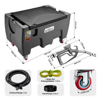 Serbatoio portatile per travaso carburante da 150 l con pompa da 12 V, pompa mobile per diesel e benzina