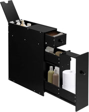 Armadio da bagno stretto, mobile con 2 cassetti, scaffale laterale, salvaspazio, colonna da bagno, armadio da pavimento, per cucina, ufficio, 48 x 16 x 58 cm (nero)