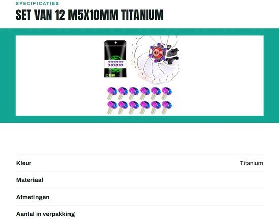 Viti a testa M5x10mm, 12 pezzi, in titanio TC4, leggero, corrosione resistente, rivestimento PVD.