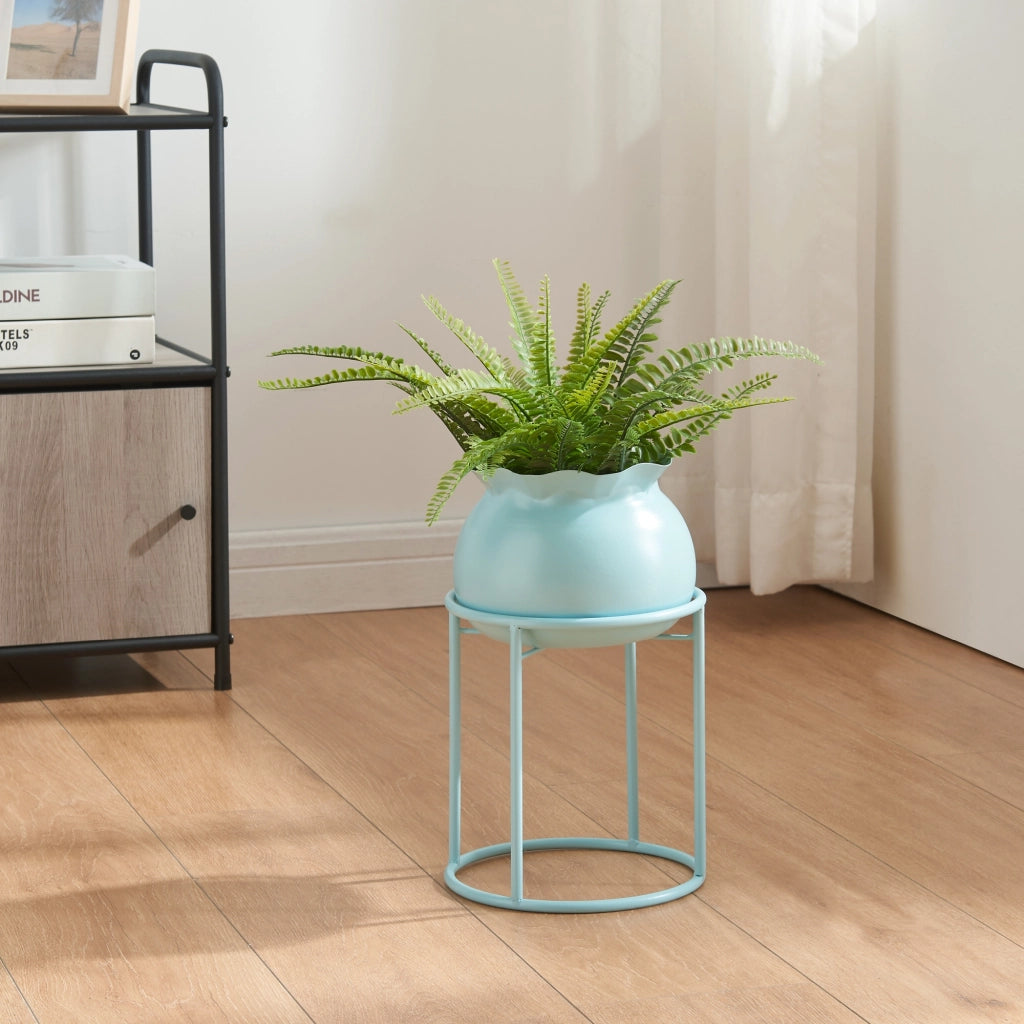 Stand Portapiante Assen 31,5 x 19,5 cm Metallo Azzurro [en.casa]