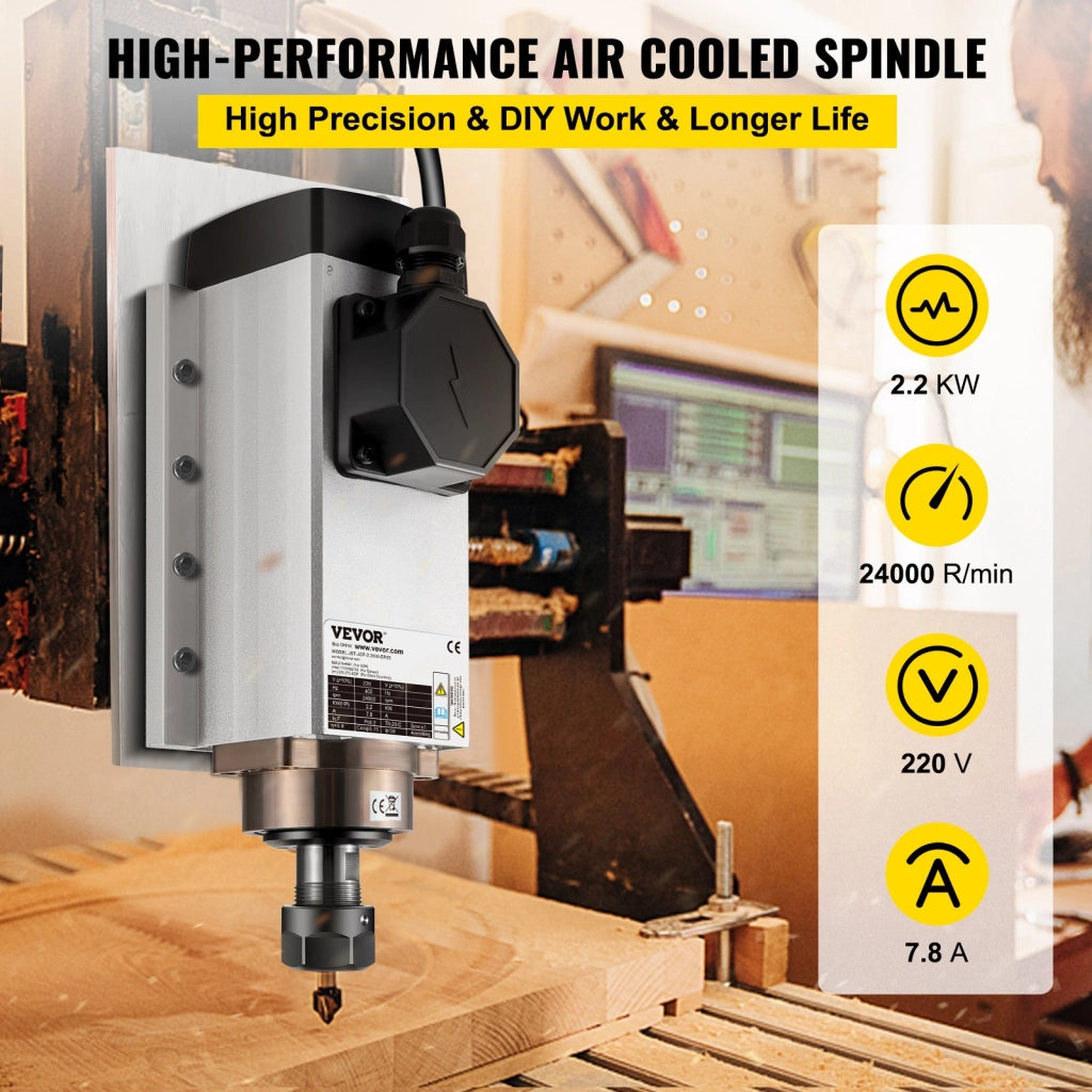 Motore Mandrino CNC Raffreddato ad Aria ER20 2,2 kW 220V 24000 Giri/min per Fai da Te e Incisione Legno Officina