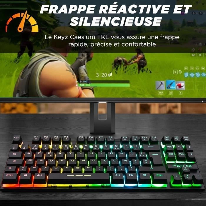 Tastiera da gioco - AZERTY - THE G-LAB - Keyz CAESIUM-TKL - Senza tastierino numerico - Retroilluminata - Nera