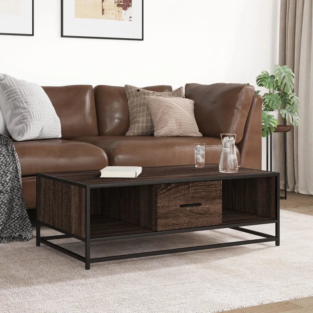 vidaXL Tavolino Rovere Marrone 100x57x35 cm Legno Multistrato Metallo