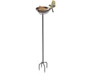 Stazione alimentatrice per uccelli in metallo con piatto di servizio regolabile in altezza 26 × 115 cm, con 3 sculture di uccelli per giardino outdoor balcone - bronzo.