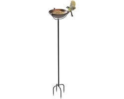 Stazione alimentatrice per uccelli in metallo con piatto di servizio regolabile in altezza 26 × 115 cm, con 3 sculture di uccelli per giardino outdoor balcone - bronzo.