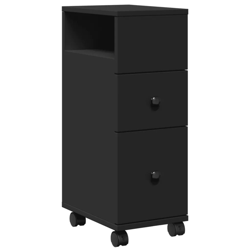 Mobile da Bagno Stretto con Ruote Nero in Truciolato