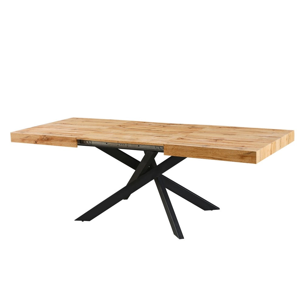 Tavolo rettangolare allungabile Belinda piano rovere e base nera 160x90x75