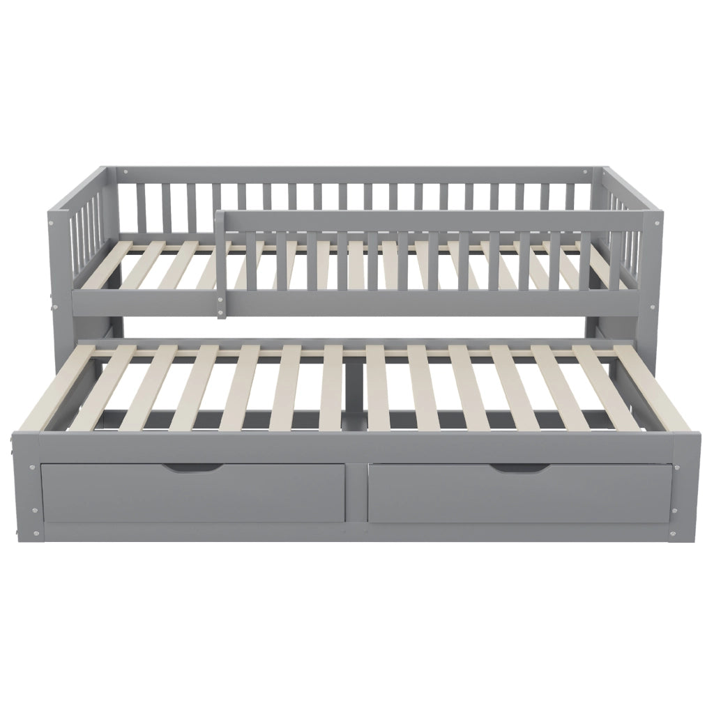 Divano letto 90x200 cm con letto estraibile e 2 cassetti in legno grigio
