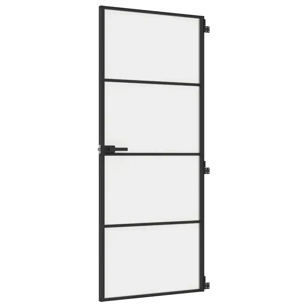 Porta Interni Sottile Nera 83x201,5cm Vetro Temperato Alluminio