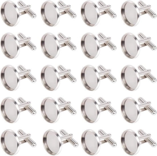 24 manchetknopen ronde blanco zilveren 1,6 cm metaal messing platte onderlaag