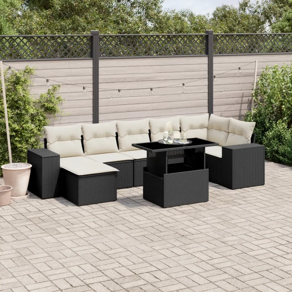 Set Divani da Giardino con Cuscini 8 pz Nero in Polyrattan 3269316