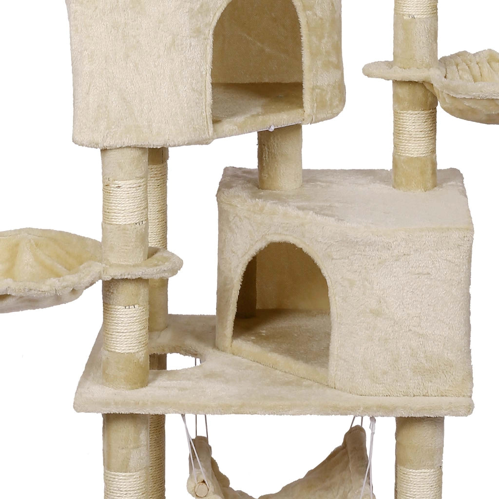 Albero tiragraffi beige con motivo a zampe 145cm Con amache, cucce per gatti e palline