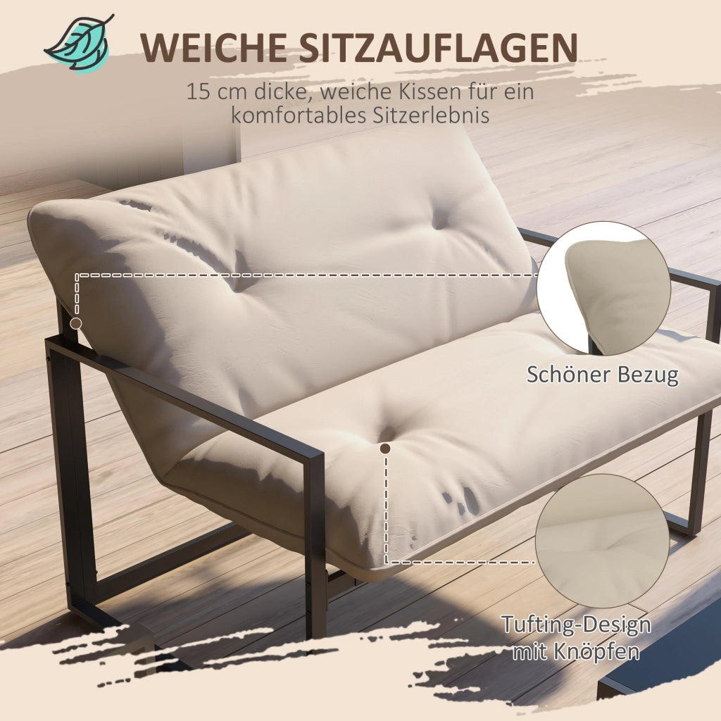 Set da giardino con divano, 2 poltrone e tavolo in vetro ¨C zephmum ¨C grigio e beige, 114x70x67 cm