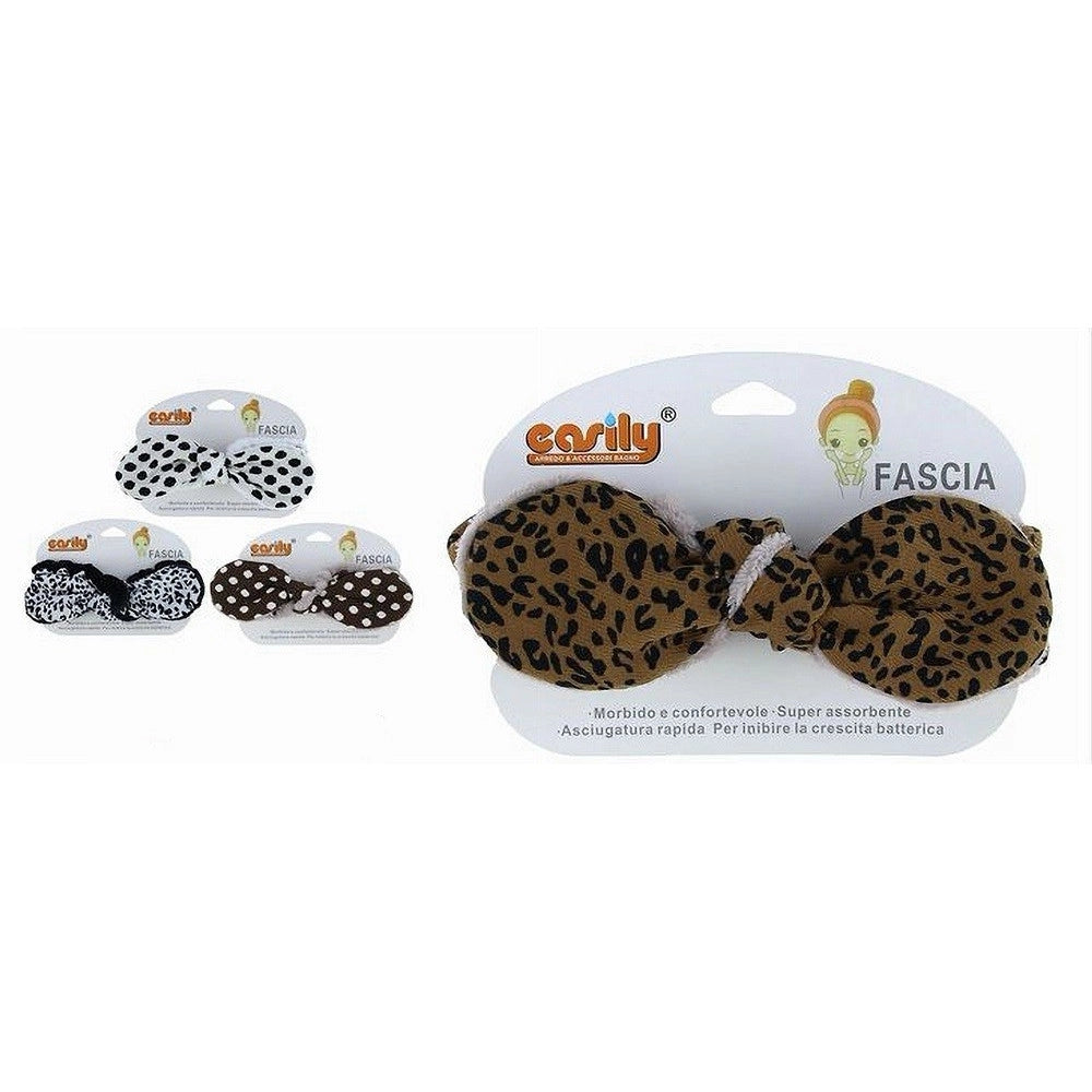 Trade Shop - Fascia Capelli Doccia Shampoo Trucco Spugna Fiocco Fantasia Animalier Pois 87253 -