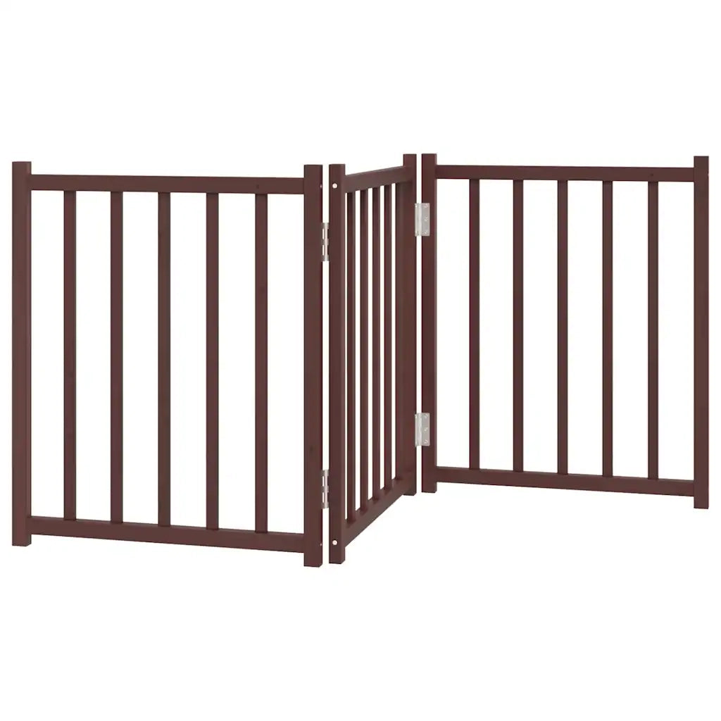 Cancello Cani Pieghevole 3Pannelli Marrone 150cm Massello Abete 352292