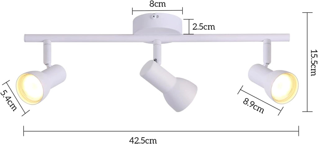 ZMH Faretto da soffitto bianchi 3 luci GU10 orientabili 350° metallo design moderno senza lampadina