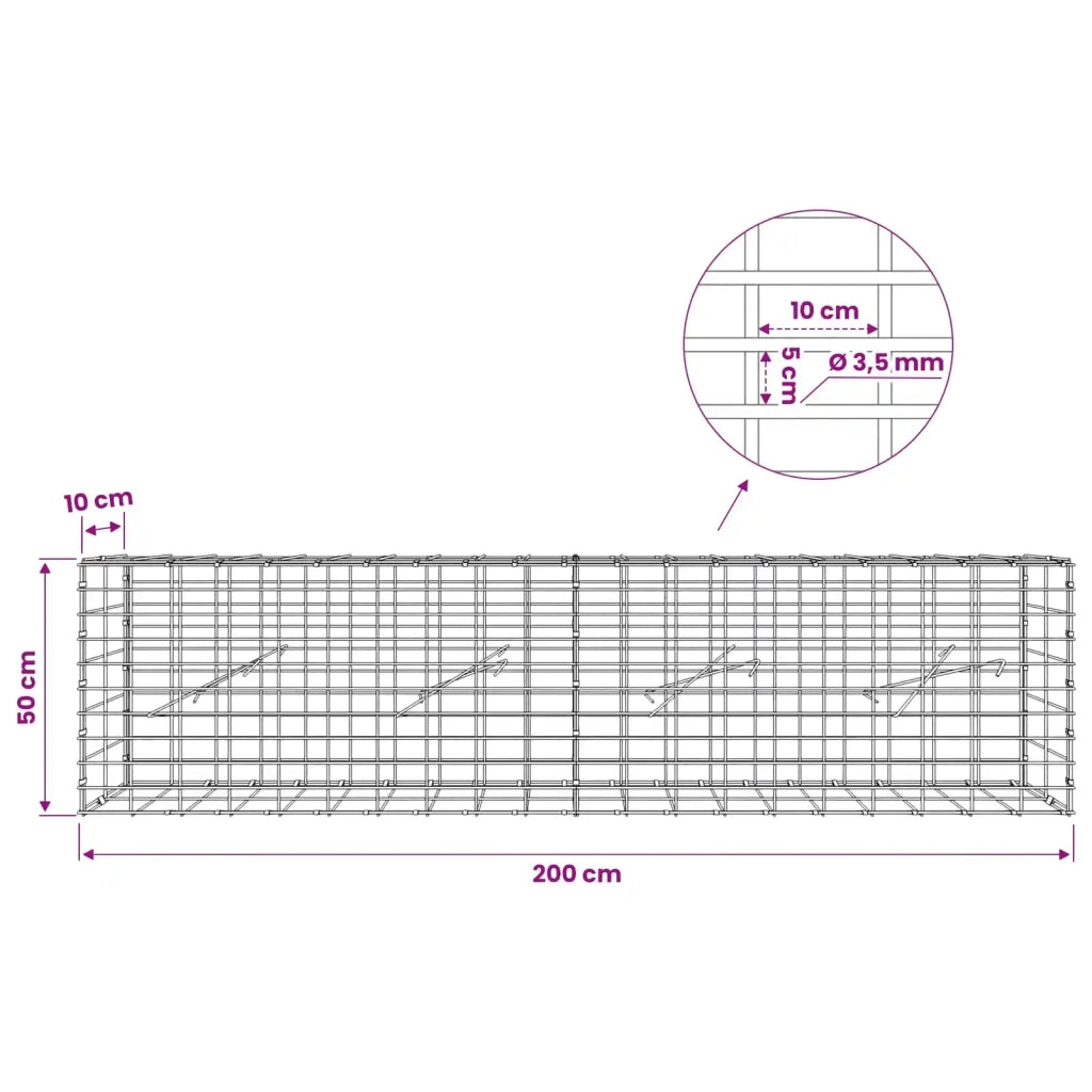 Gabione con Filo da 3,5 mm e Rete da 5x10 cm 200x10x50 cm 3462502