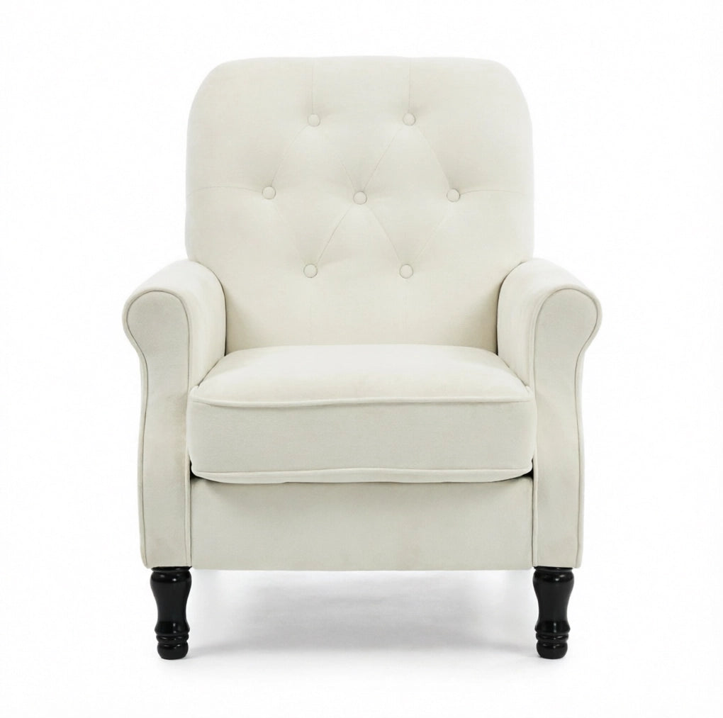 Poltrona lounge in tessuto effetto lino crema con molle
