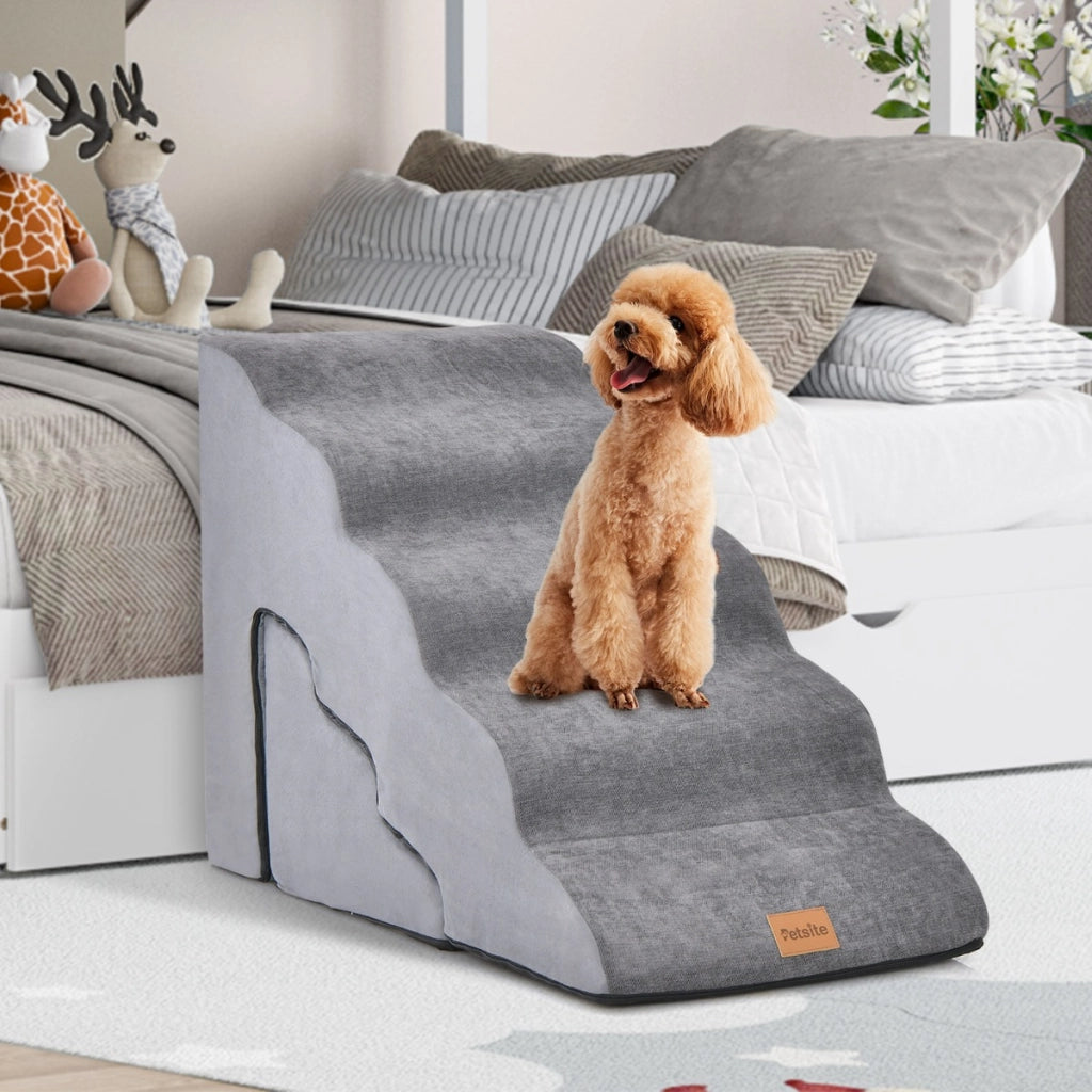 Set di rampe in schiuma per cani con 5 e 3 gradini, Scale morbide per cani antiscivolo alte 56cm e 28cm Grigio-Giochi e accessori per cani