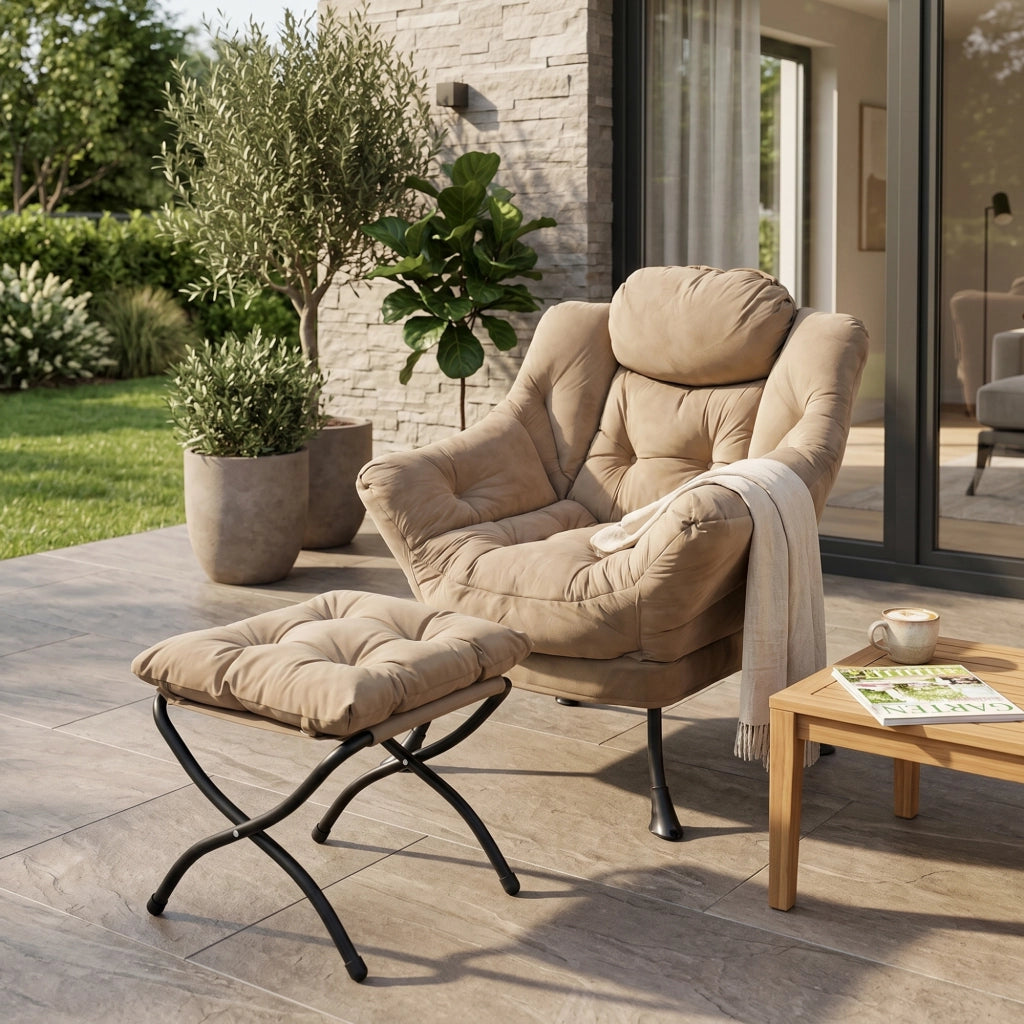 Poltrona relax con poggiapiedi e tasca laterale, colore khaki