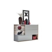Buffet, credenza, enfilade KLIS con tre porte e tre nicchie. Colori grigio perla e rovere. Stile design.