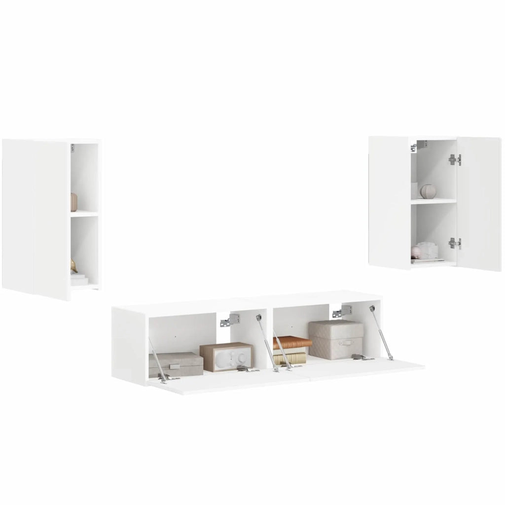 Set mobile TV 4 pz-Credenza per TV Bianco Legno multistrato 137370