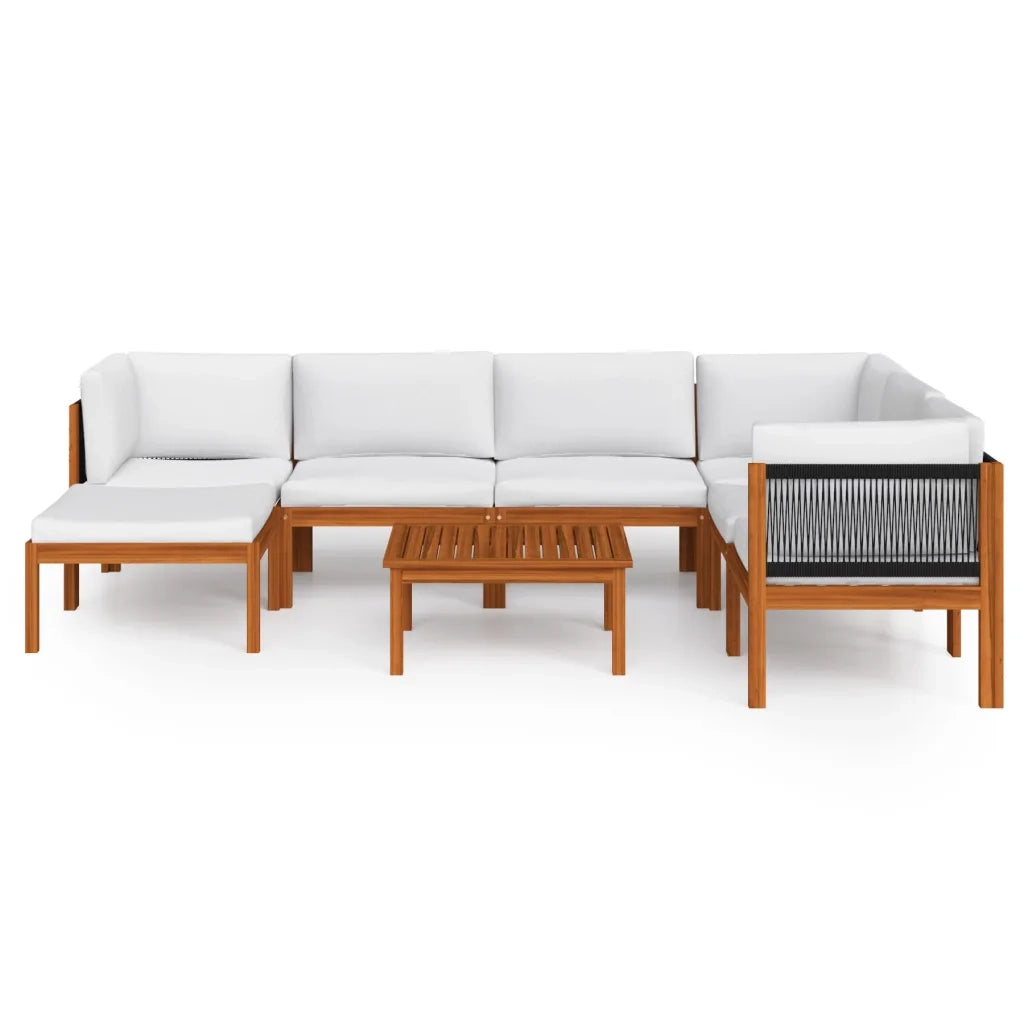 Set da giardino 8 pezzi con cuscini in legno crema, acacia e corda 3057891